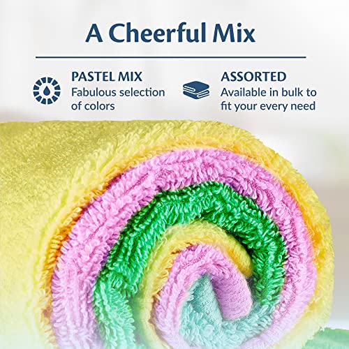 Cotton Assorted Pastel Mix Washcloths Ring Spun Premium Cotton 12'' x 12'' (66)