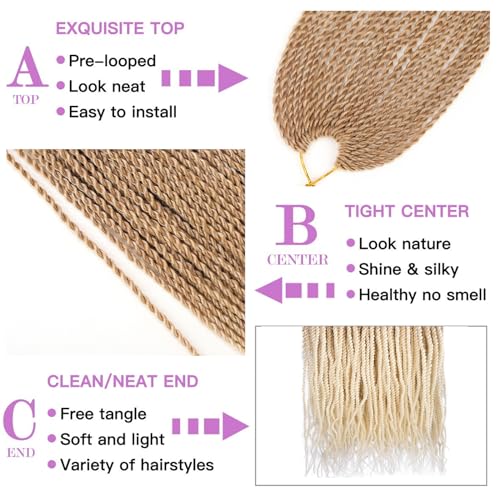 ZRQ 8 Pack Senegalese Twist Crochet Hair 18 Inch Ombre Blonde Pre Looped Synthetic Braids – Small Havana Twist for Women & Kids, 27/613#