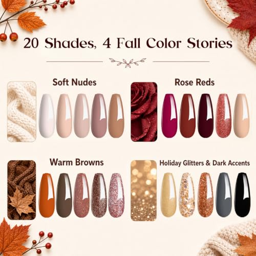 Beetles Fall Gel Nail Polish Set 20 Colors with Top & Base Coats - Variation of THIS listing