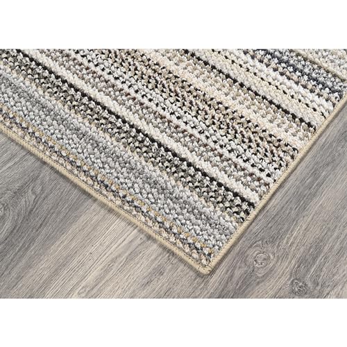 Carnival Stripe Non-Slip Recycled Area Rug 7x12 Feet - Earth Tones, Modern