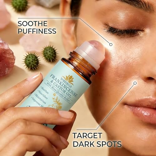 Organic Castor Oil & Frankincense Roll-On with Rose Quartz Eye Roller 1.7 Fl Oz