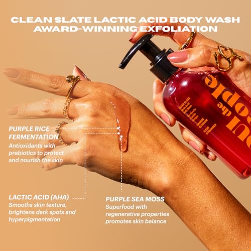 OUI the People CLEAN SLATE Lactic Acid Body Wash, AHA Body Wash, Glycolic & Lactic Acid Serum & Face Cleanser, Gentle Exfoliation & Face Moisturizer for Smoother Texture and Even Skin Tone, 8.4 oz