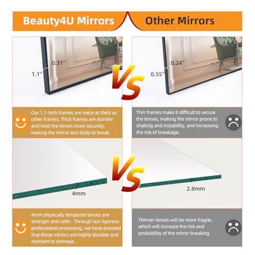 Beauty4U 59" x 16" Black Full Length Mirror with Stand - Floor, Leaning & Wall Mountable