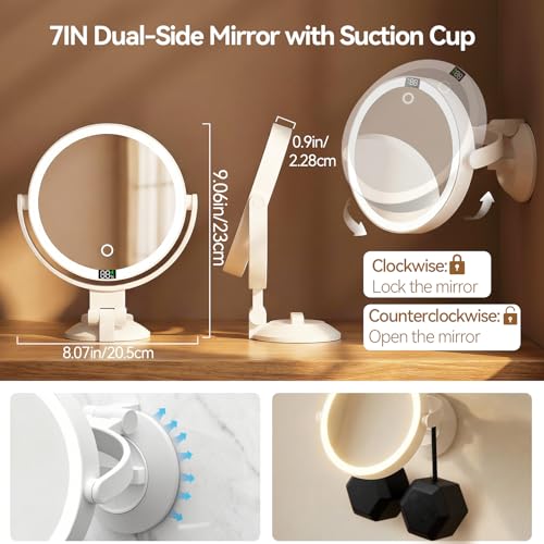 20X Magnifying Mirror Suction Cup with Lights, Wall Mounted Makeup