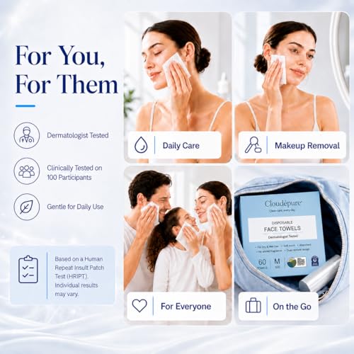 Disposable Face Towels - 240 Count, Thick, Soft, Eczema Friendly, Pack of 4 (60 Towels Each)