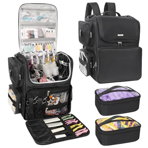 Relavel Hair Tools Travel Bag Hair Stylist Backpack Hairdresser Cosmetology Bag, Heat Insulation Full Layer for Curling Iron, Hair Straightener, Travel Accessories Train Case Barber Organizer, Black