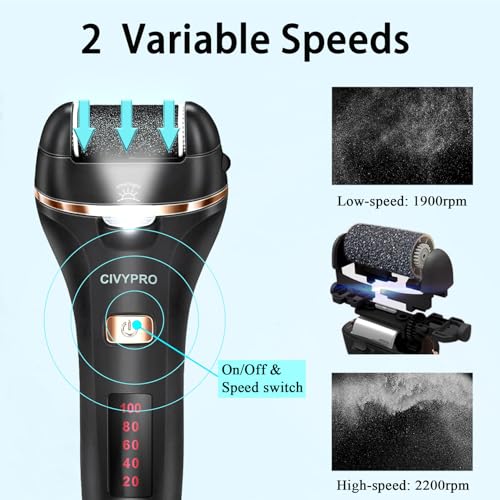 CIVYPRO Black Electric Foot Callus Remover Rechargeable Pedicure Tool Waterproof
