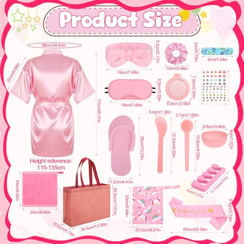 Girls Spa Party Supplies Kit 6-Piece Set with Satin Robes & Accessories - Hot Pink & Pink Variation