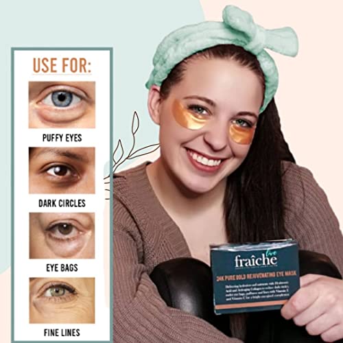 Live Fraiche 24k Gold Under Eye Patches for Dark Circles and Puffiness Treatment - Hyaluronic Acid and Collagen Under Eye Mask to Treat Puffy Eyes and Fine Lines - tiktok trend items