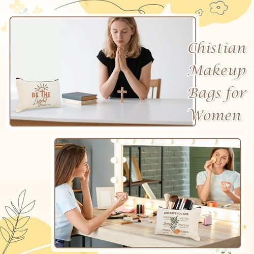 48 Pcs Christian Cosmetic Bags Bulk for Women Bible Verse Makeup Bags Christian Gifts Inspirational Canvas Pouches with Zipper for Cosmetics Journaling Motivational Supplies