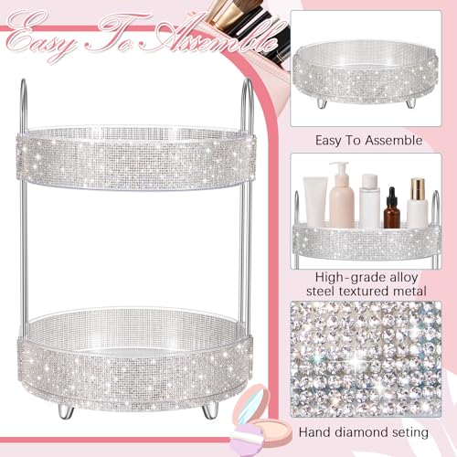 Honeydak 2 Tiers Rotating Cosmetic Display with Rhinestones - White