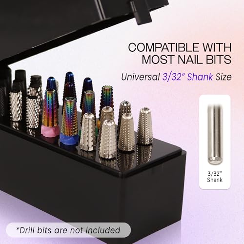 PANA Rectangle Nail Drill Bit Holder Display Organizer Case - Dustproof Carbide Bit Storage Container Box For Manicure Tools Nail Salon - 30 Holes Silver (Drill Bits Not Included)