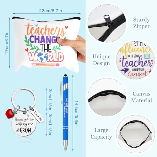 Pickmesh Teacher Appreciation Gift Bulk 48 Pcs / 12 Sets Makeup Bag Keychain 24oz Plastic Cup with Lid Ballpoint Pen Thank You Teacher Supplies(Inspirational Straw Cup,Clear)
