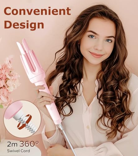 BILITOK Auto Hair Curler Pink - 4 Temp & 3 Timer, 360° Anti-Tangle