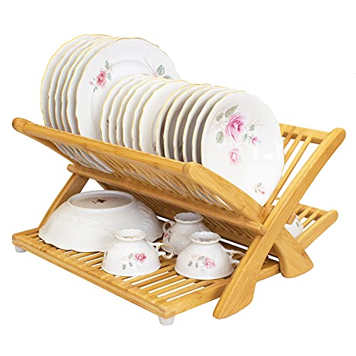 Eco Collapsible Bamboo Dish Drying Rack - Large Kitchen Organizer