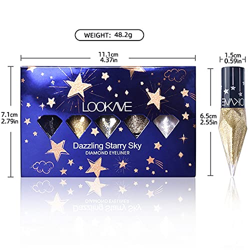 Go Ho Glitter Liquid Eyeliner Colorful Set,5 Colors Metallic Shimmer White Black Silver Gold Diamond Eyeliner,Glitter Eye Liner Sticks,Waterproof Long Lasting Sparkle Eye Makeup
