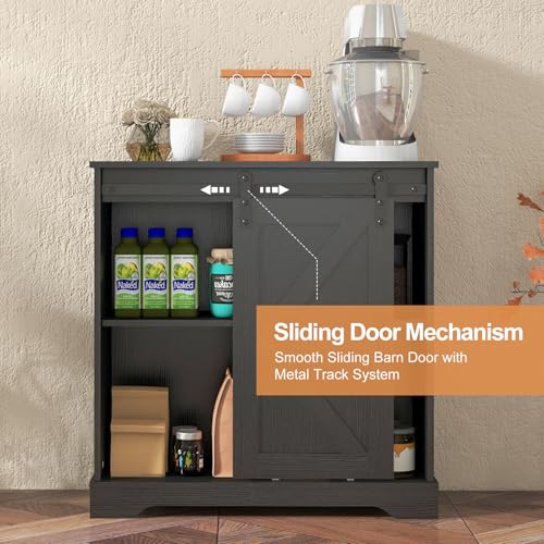 Sliding Barn Door Buffet Sideboard Storage Cabinet Black - Farmhouse Style