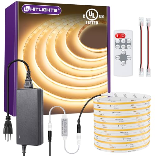 HitLights 16.4ft COB LED Strip Kit 24V Warm White 3000K with Remote