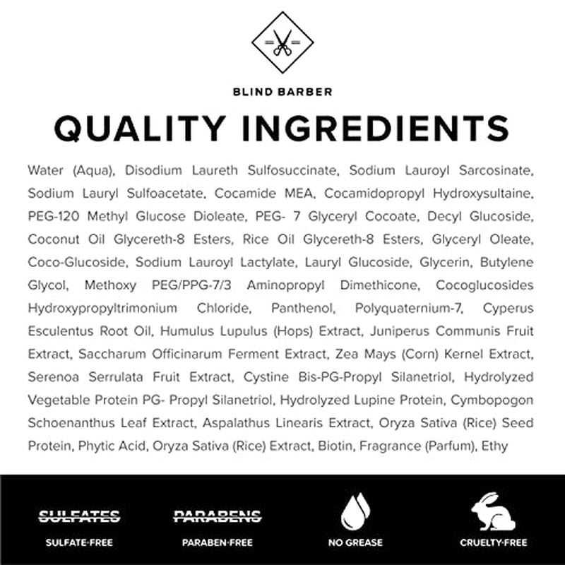 Blind Barber Lemongrass Tea Body Wash for Men - Sulfate-Free Body Soap with Lemongrass Scent - Leaves Skin Clean & Hydrated - Paraben-Free & Cruelty-Free, No Artificial Dyes (12 Fl oz)