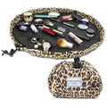 Lay-n-Go Cosmo Layflat Drawstring Cosmetic & Makeup Bag Organizer w/Zipper Pocket, Brush Loops & More, Cinch to Close, Lay Flat to Use, Durable, Machine Wash, Travel Toiletry Bag (22", Leopard)