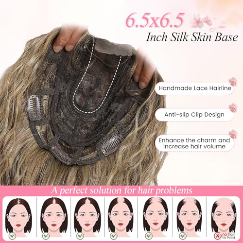20 Inch Ash Brown to Blonde Ombre Curly Hair Topper - Clip-In Volume Extension