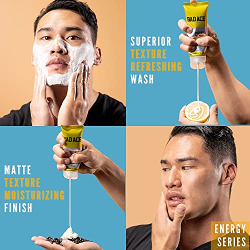 BAD ACE Skincare Bundle | Charcoal and Energy Skincare Sets | Korean Skin Care, Men's Face Care | Skin Care Kit for Men | Face wash, Face Scrub and Moisturizer Set of 4