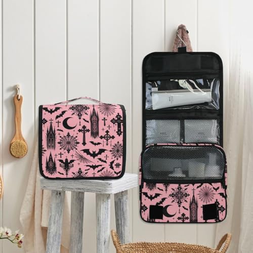 Mnsruu Bats Gothic Moon Hanging Toiletry Bag with Hook - Travel Makeup Organizer