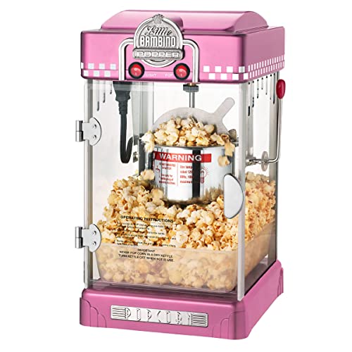 Pink Popcorn Maker Machine - 2.5oz Stainless Steel Kettle, Home Theater Snack