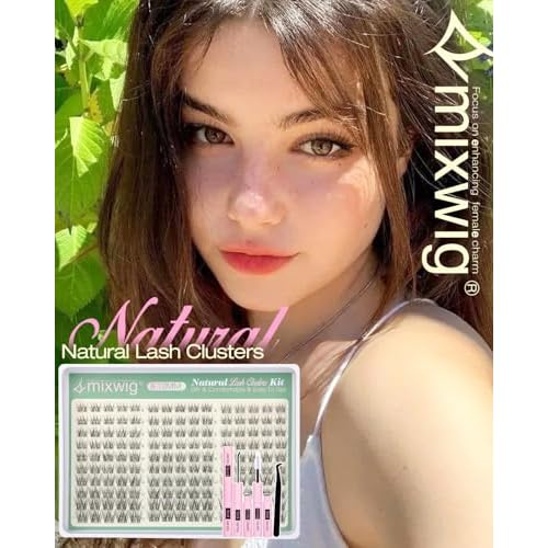 Short Lash Clusters Kit 8-12MM Natural Lash Extension kit Invisible Band Eyelash Clusters Wispy Cluster Eyelash Extensions C Curly DIY Cluster Lashes Bond and Seal Tweezers by Lvmixwig