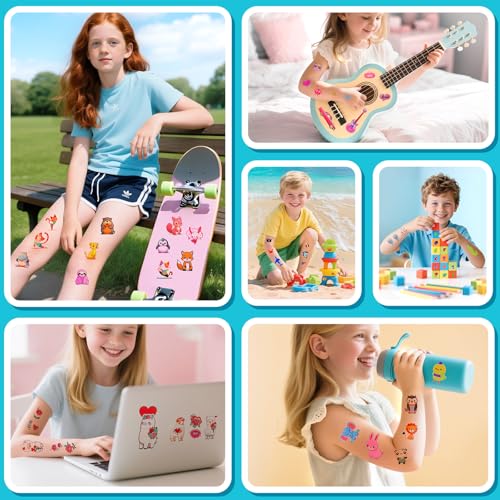 66 Sheets Temporary Tattoos for Kids, 500+ Fake Tattoos Stickers for Boys & Girls, Individually Wrapped Bulk Party Favors, Goodie Bag Stuffers (Mermaid, Unicorn, Monster, Shark, Animal)
