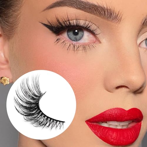 Veleasha Lashes Kit with Glue & Tweezer Cat Eye Lashes that Look Like Extensions Fluffy Faux Mink Lashes Wispy Lashes Natural Look 7 Pairs Fake Eyelashes Pack (Cat Eye)