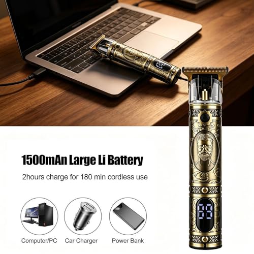 Men's Beard Trimmer with Zero Gap T-Blade, Cordless Hair & Beard Grooming Kit
