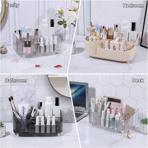 DASITON Clear Rotating Makeup Organizer with Multi-Compartment & Brush Holder