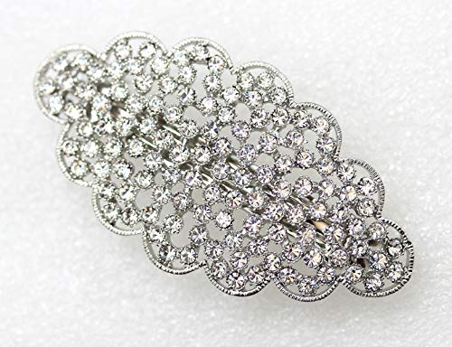 Faship Clear Floral Hair Barrette Clip - Rhinestone Bridal Hair Jewelry