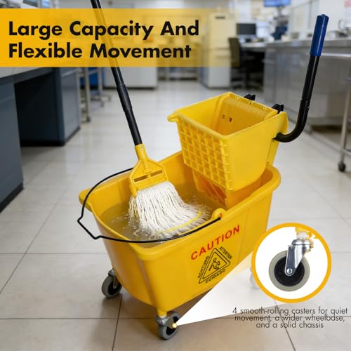 KULED Commercial Mop Bucket Set with 2 Mop Heads, Caution Sign & Wheels, 38 Quart