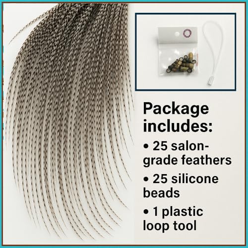 Sexy Sparkles Grizzly Feather Hair Extension Kit 7-13 Inches Natural Rooster Feathers