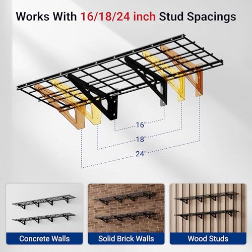 FLEXIMOUNTS 12x72 Inch Wall Shelves Garage Storage Rack Black 2-Pack - Classic Series