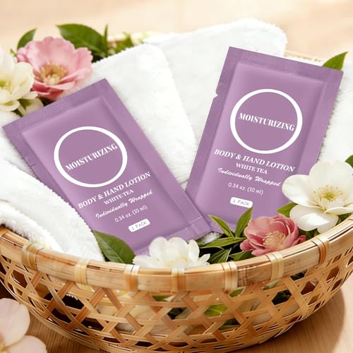 Travel Body Lotion, Individually Wrapped Hand Cream Lotion Bulk, Nourishing Extra Dry Skin Mini Small Packet Size Shower Moisturizer Lotion Toiletries for Travel, Hotel Homeless 0.34 oz (Pack of 60)