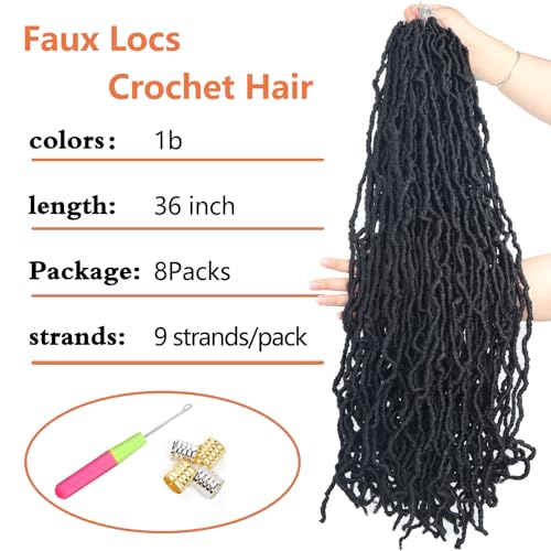Vemet Soft Locs Faux Crochet Hair 36 Inch - 1B, Pack of 8
