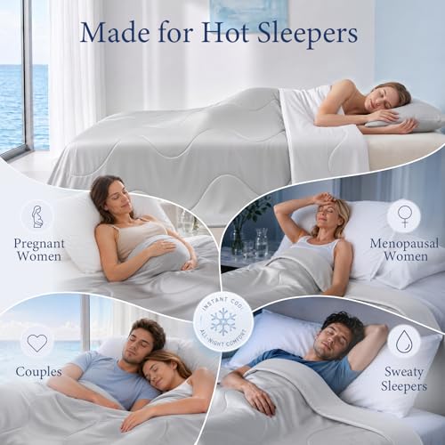 Cooling Comforter Queen 90x90 Silver Gray for Hot Sleepers - Breathable, Fluffy Bed Quilt