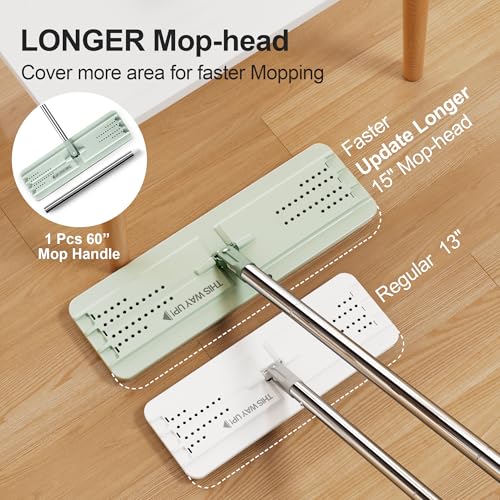 JOYMOOP Green Flat Mop System with 3 Microfiber Pads & Bucket Set - Commercial & Household Floor Cleaning