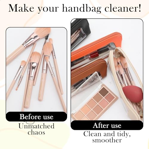Sadnyy 6 Pcs Portable Makeup Brush Bag Small Makeup Brush Case Valentine's Day Gifts PU Leather Small Clear Pouch Travel Cosmetic Bag Waterproof Pouch for Women Bridesmaids Wedding Anniversary