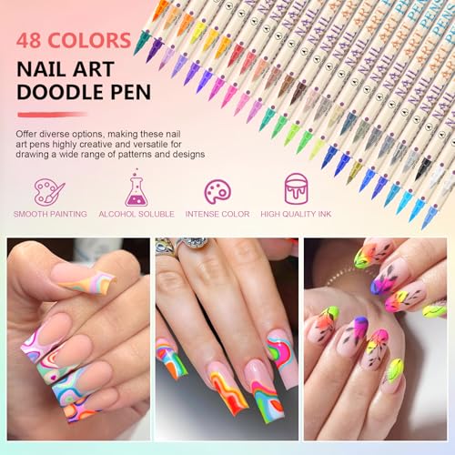 Ponhey 48 Colors Nail Art Pens Set - Variation 09 - Quick-Drying Acrylic Markers for DIY Nail Design
