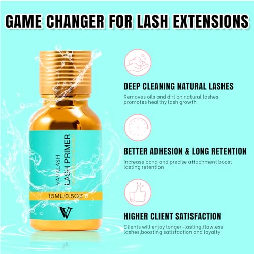 VAVALASH Lash Primer for Lash Extensions 15 ML Eyelash Extension Primer Increase Adhesive Bonding Power Easily Removes Proteins and Oils for Longer Lash Lasting Professional Use Only(15ML)