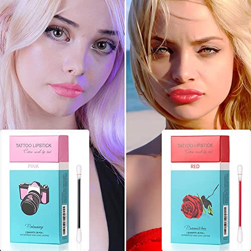 FLIPNEX 20Pcs Cotton Swab Tattoo Lipstick, Tattoo Lipstick Cotton Swab Lip Tint, Waterproof and Long Lasting Liquid Non-Stick Portable Lip Gloss (Multicolor)
