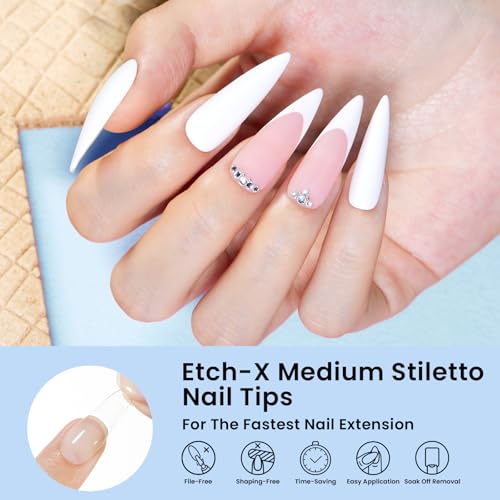 Beetles Gel Nail Tips Stiletto Medium, 288Pcs 12 Sizes Pre-Etched Half Matte Full Cover Soft Acrylic False Nail Tips Pre-Shaped Easy DIY Etch-X Nail Extension Salon Gift for Women