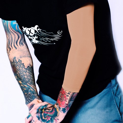 Tat2X Ink Armor Premium 3/4 Arm Tattoo Cover Up Sleeve - No Slip Gripper - U.S. Made - Suntan - ML (single arm/elbow sleeve)