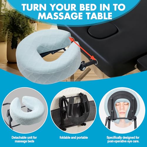 Massage Headrest for Bed with Washable Pillowcase - Light Blue, Adjustable Post-Surgery Face Cushion