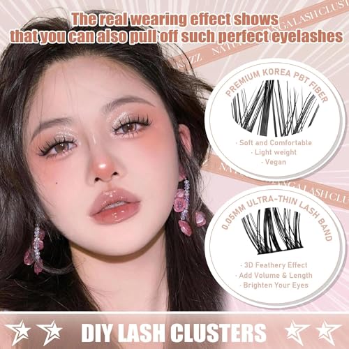 Pre Glued Eyelashes Clusters With Invisible Tape Manga Glueless Lashes Self Adhesive 10-16mm D Curl Lash Clusters Strong Hold Press On Lashes Last 24 Hours Reusable Lashes Natural With Cotton Swab