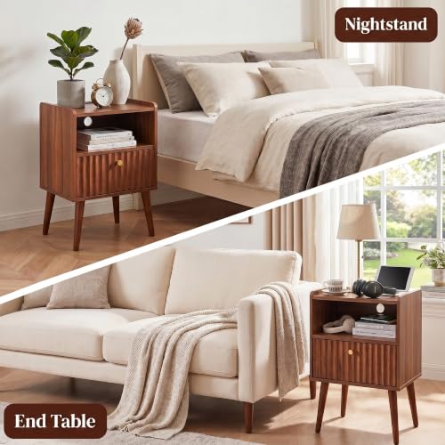 Nightstand with Charging Station - Walnut, 15.7" D x 11.8" W, Brown Variation